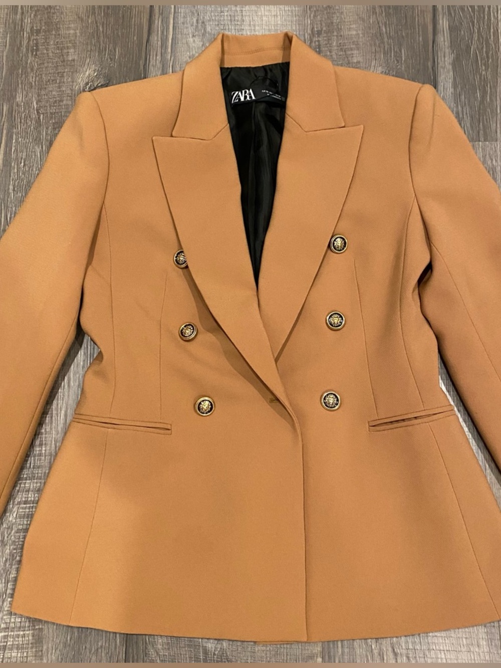ZARA Double Breasted Camel Blazer XS - Picture 3 of 16